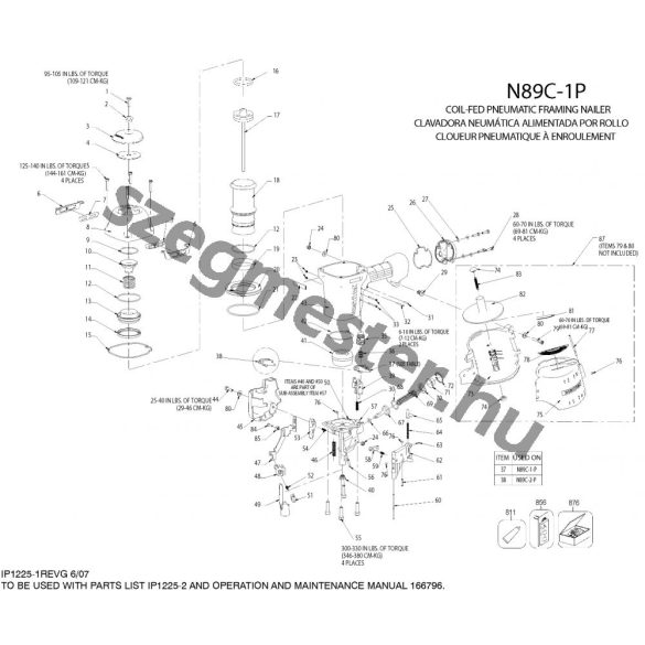 Bostitch N89C-1P-E szegező alkatrészei