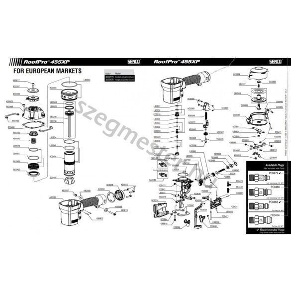 SENCO Roof PRO455XP zsindely szegező alkatrészei