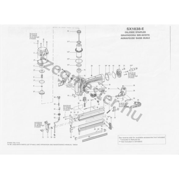 Bostitch SX1838-E kapcsozó alkatrészei